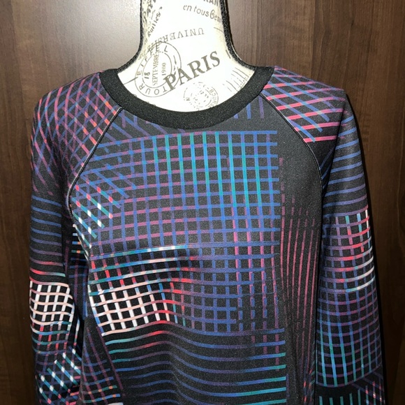 DKNY Women's Geometric Print Sweatshirt - Black Multicolor - Size Large - Picture 2 of 10